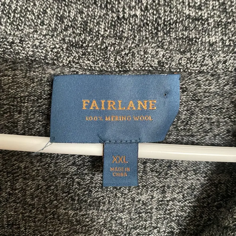 Fairlane 100% Merino Wool Sweater‎ Men's Size XXL Gray Quarter Zip Comfy Soft